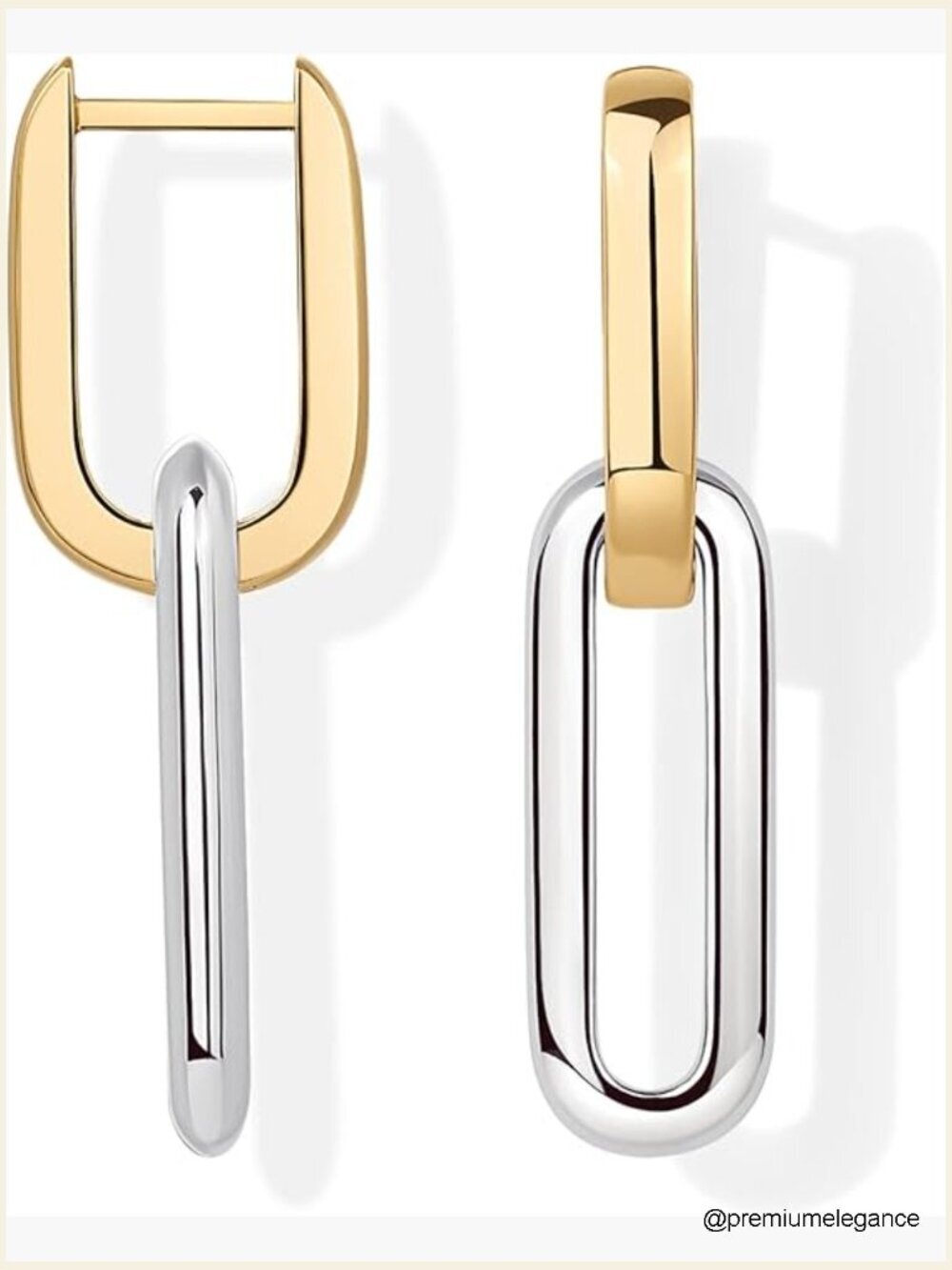 Convertible Paperclip Huggie Hoop Earrings - Two-Tone Link Dangle Drop Earrings